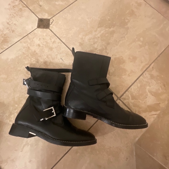 Alexander Wang Louise Smooth Calf Black Leather Straps Moto Boots Women Sz 37 - Picture 4 of 10